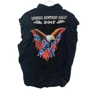 Unik Sturgis Kentucky Rally 2017 Motorcycle Biker Denim Vest Button Down men's